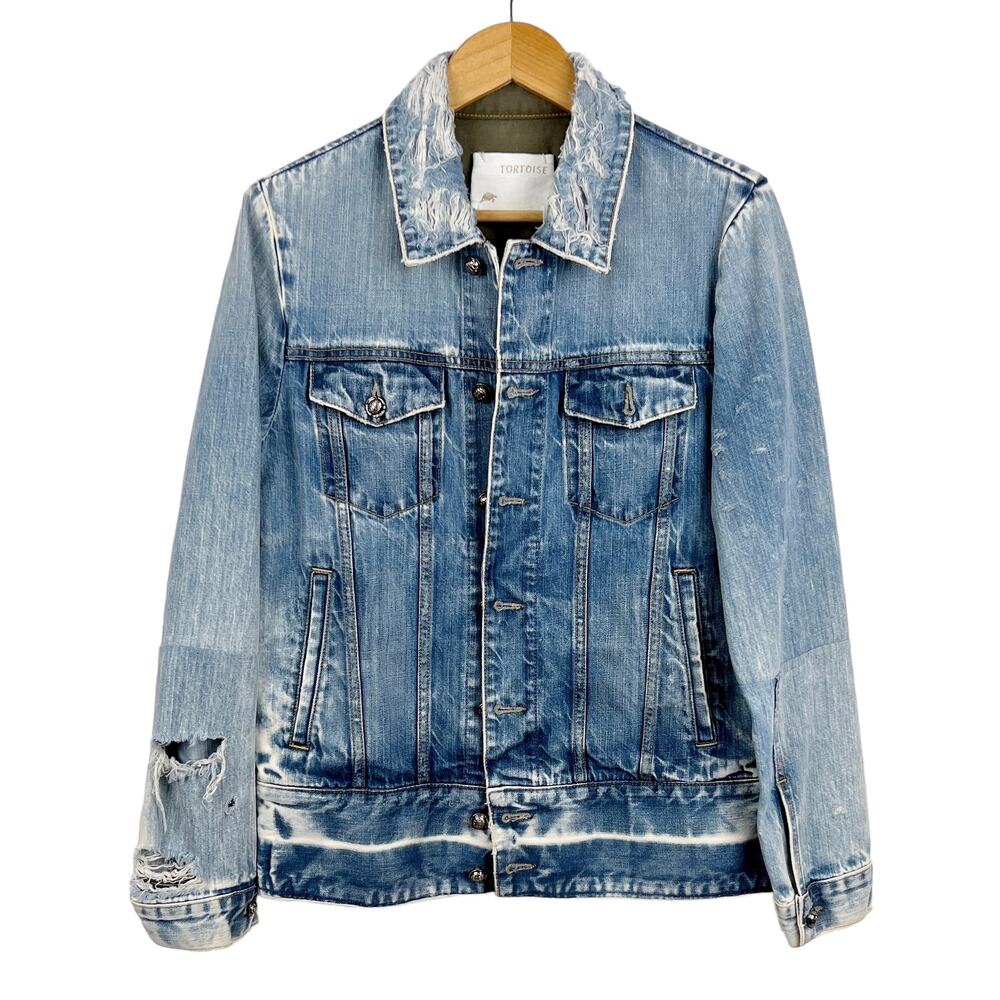 TORTOISE Steppe Denim Jacket in Light Indigo Distressed Size M